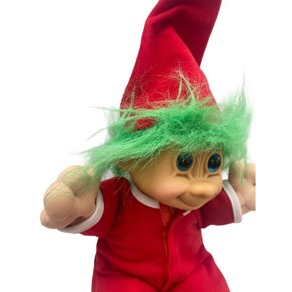 Vintage 12" Russ Berrie Santa Troll Doll Plush Red  Hat Pajamas Christmas Toy - Picture 6 of 11